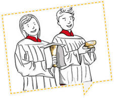 Ministrantenmaskottchen zur Gestaltung von Pfarrbriefen